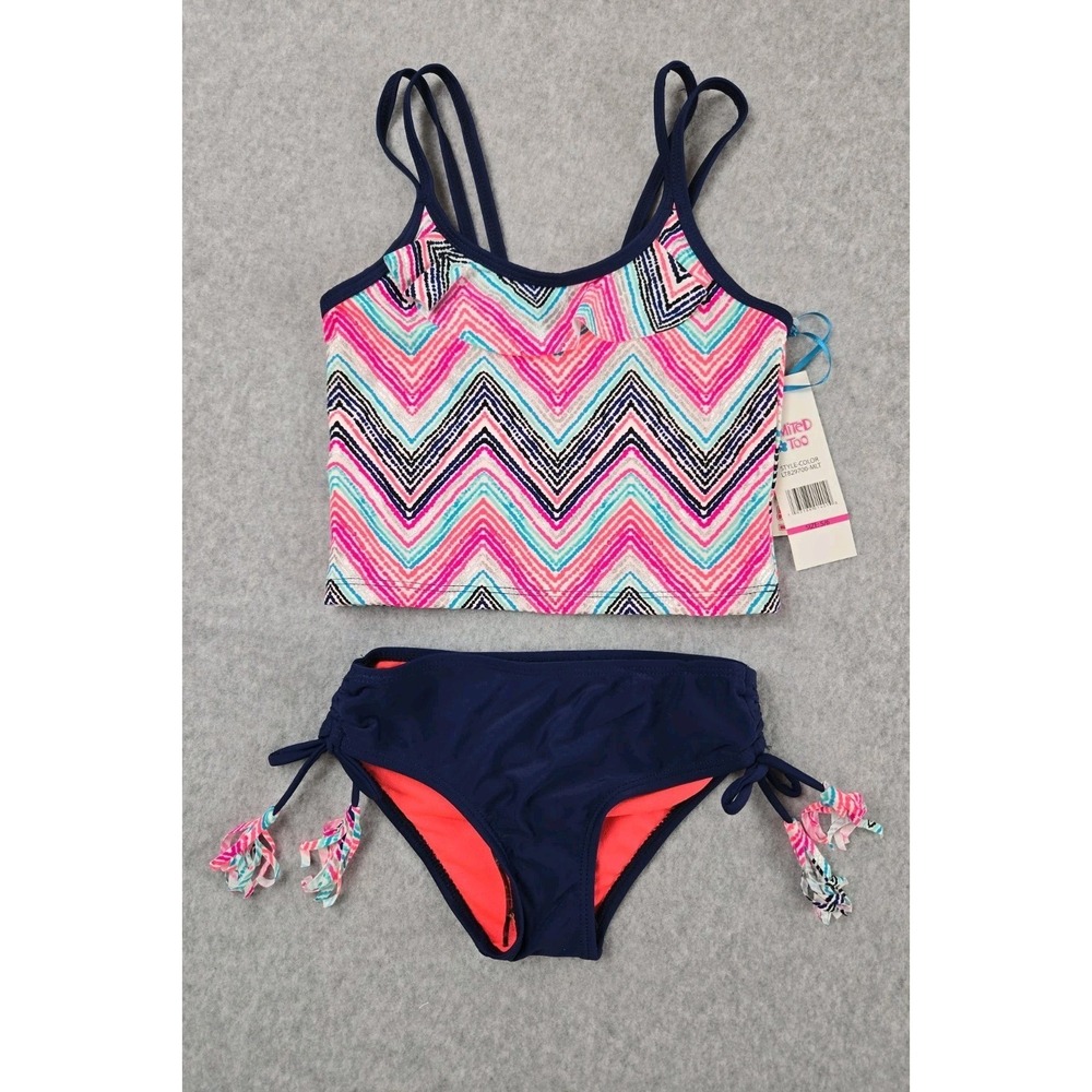 Limited Too Girls 2 Piece Tankini Size 5/6 Bathing Suit Swim Set Pink‎ Blue NEW